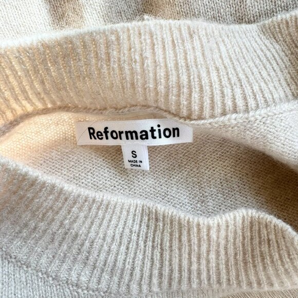 Reformation Dana Cashmere Crew Sweater Long Sleeve Cream in Wheat Small - Picture 5 of 8